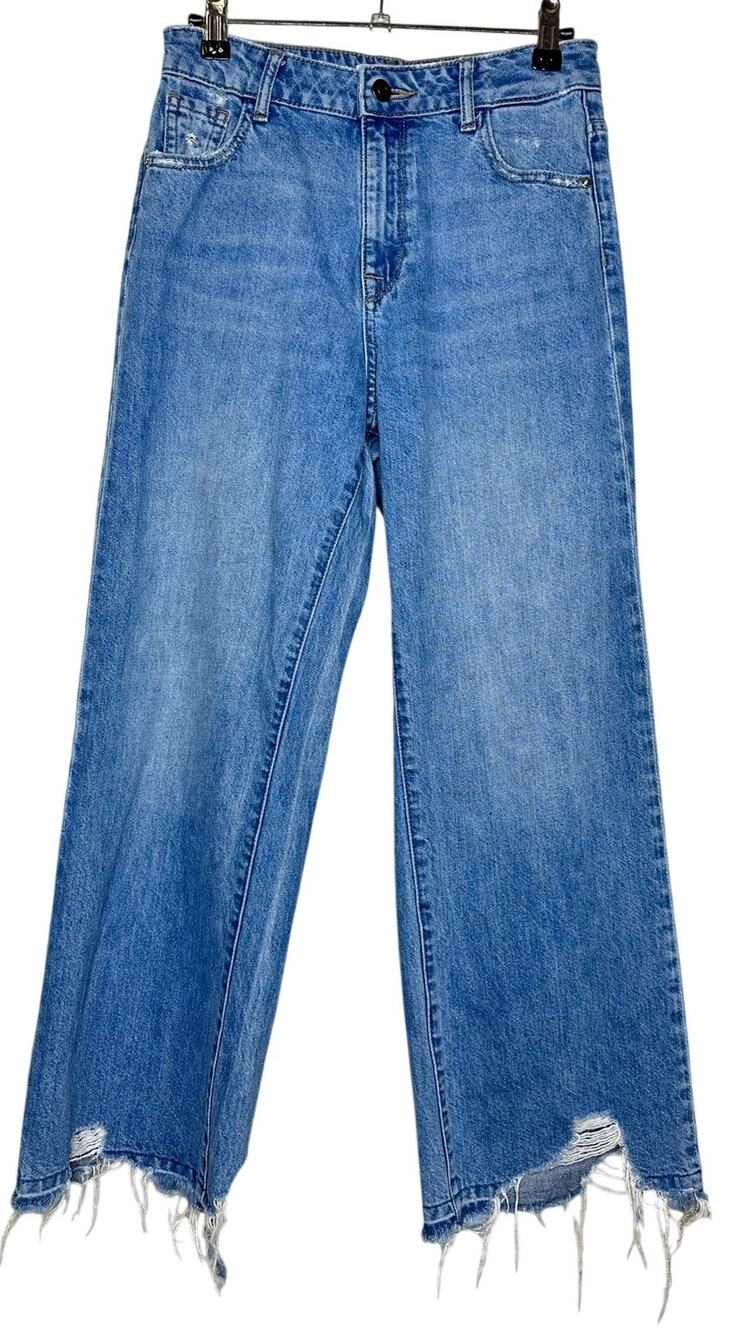 DL1961 Hepburn High Rise Wide Leg Jeans Raw Hem Cropped Medium Wash Size 26